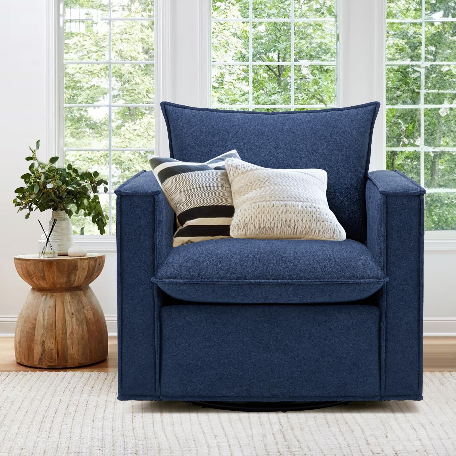 COLAMY Swivel Accent Chair, 34in Living Room Chair Upholstered Armchair with Back Pillow Modern Comfy Sofa Chair for Bedroom/Corner/Reading, Blue ( Looks brand new its just that hardware was open)