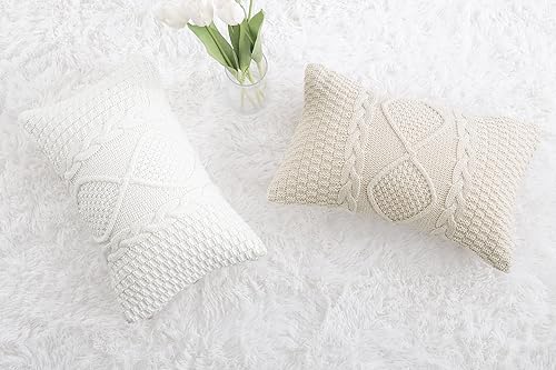 Miniatura 7 de MANDIOO Fundas de almohada decorativas de algodón de punto blanco crema, fundas de cojín suaves y acogedoras para exteriores, fundas de almohada