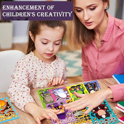 Miniatura 6 de 32 hojas de calcomanías de Halloween para niños, hacer una cara, personajes de Halloween, regalos de fiesta para niños, manualidades, juegos,