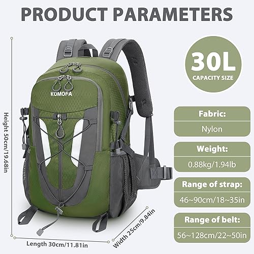 Miniatura 2 de Mochila de senderismo de 30 L, ligera, mochila de viaje pequeña para hombres y mujeres, para acampar al aire libre, mochilero, verde militar