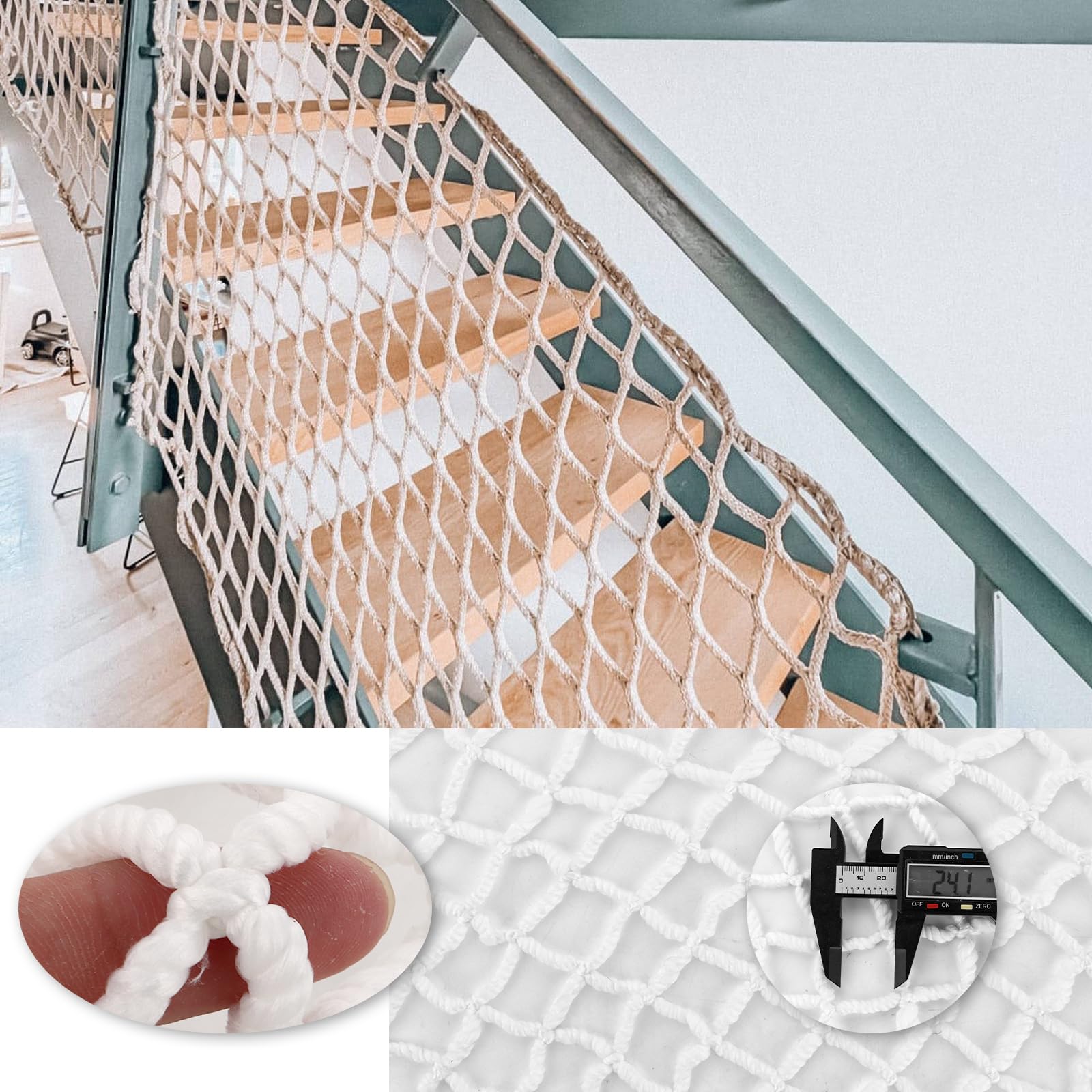 Katzennetz für Balkon 1.5 x 5 m Katzenschutznetz Nylon 3cm Mesh Sicherheitsnetz Weiß Treppen Schutznetz Rausfallschutz für Fenster und Türen