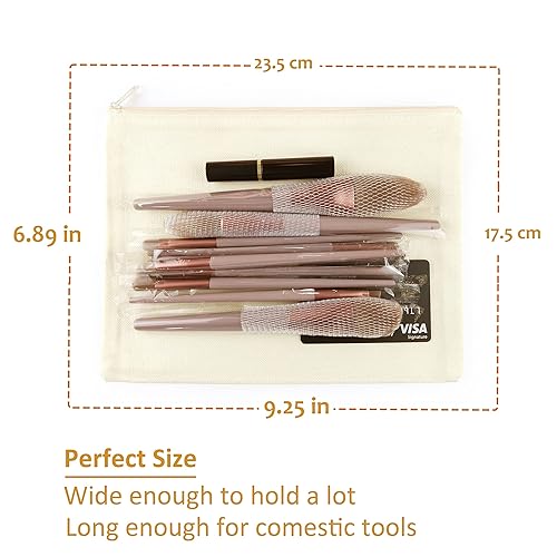 Vista 18 de Koolmox Bolsas de cosméticos a granel, 20 bolsas de maquillaje multiusos con cremallera, bolsa de lápices de lona, bolsa de lona beige a granel