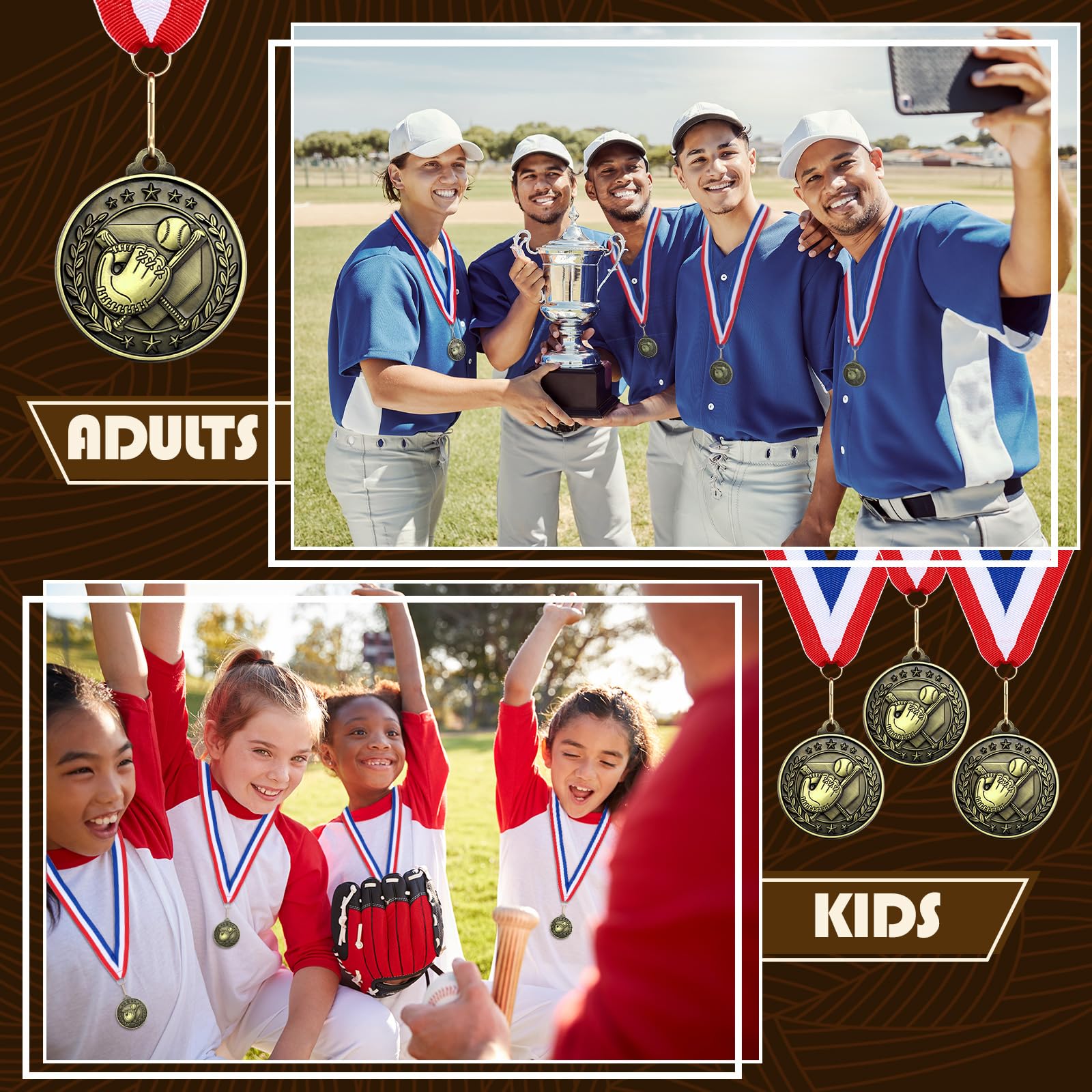 Misdary Paquete de 12 medallas con cintas para el cuello, trofeos de participación del equipo para niños, premios deportivos de oro antiguo, recuerdos de fiesta para competiciones deportivas, regalo