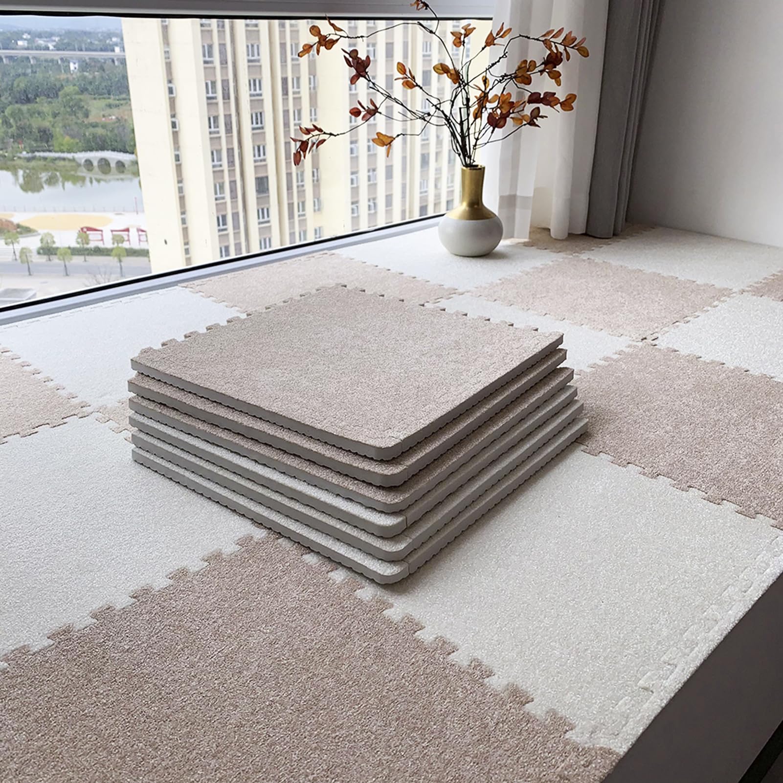 Dalles De Moquette Emboîtables 40 Pièces, Tapis De Sol en Mousse Puzzle, 0,39 Pouce D'épaisseur, Salon, Chambre à Coucher, Salon, 11,8 Pouces(Color:Café