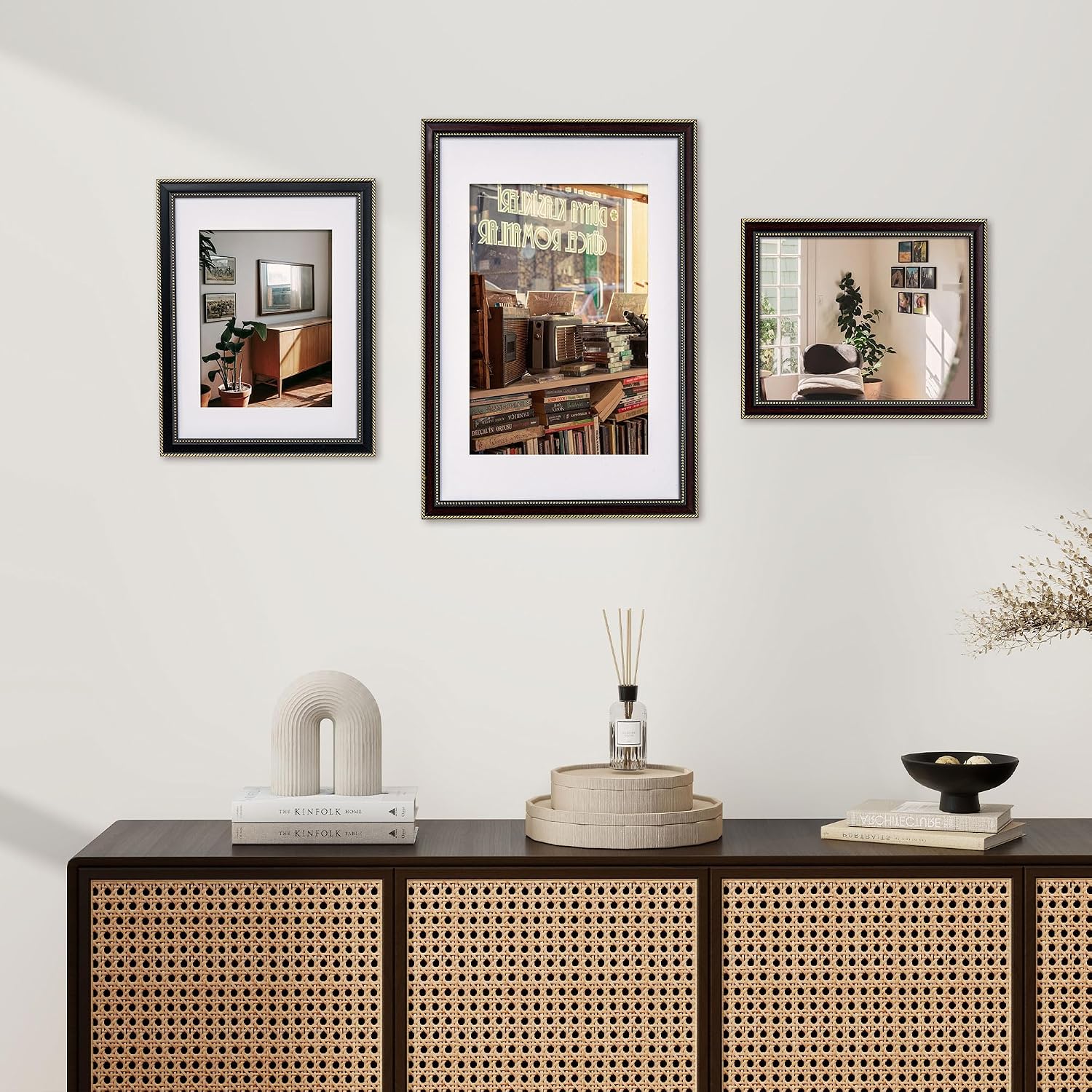 FLYJOE 16 x 20 Picture Frame with Mat for 11x14-16x20 Black Frame with Gold Beaded Trim - Plexiglass - Wall Mount Display Horizontally or Vertically - Hanging Hardware Included - Black