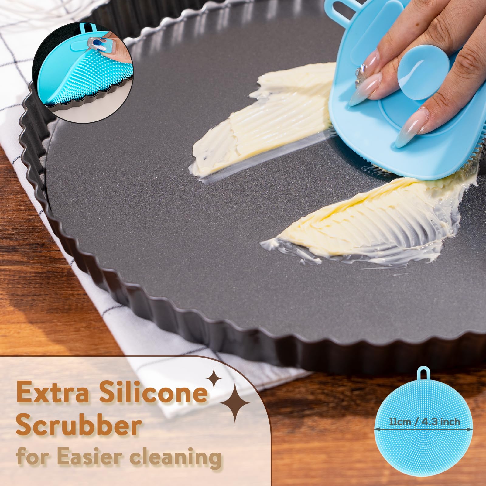 Teglia Rotonda per Torte con Fondo Scanalato, 32 cm, per Quiche con Base Allentata, Antiaderente, per Crostate di Cottura, Quiche, Tortiera, Quiche, Acciaio al Carbonio, Grigio Scuro