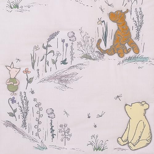 Miniatura 6 de Disney Classic Pooh Naturally Friends - Juego de ropa de cama de 3 piezas, color marfil y gris pardo, Eeyore y Tigger para cuna, edredón, sábana