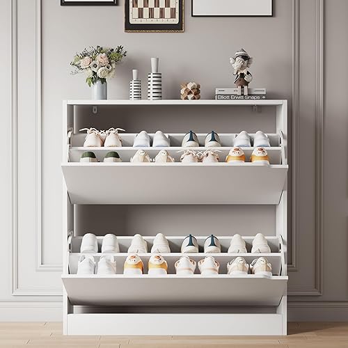 Miniatura 6 de Armario de almacenamiento de zapatos para entrada con 2 cajones abatibles, almacenamiento oculto independiente de madera, organizador de zapatos