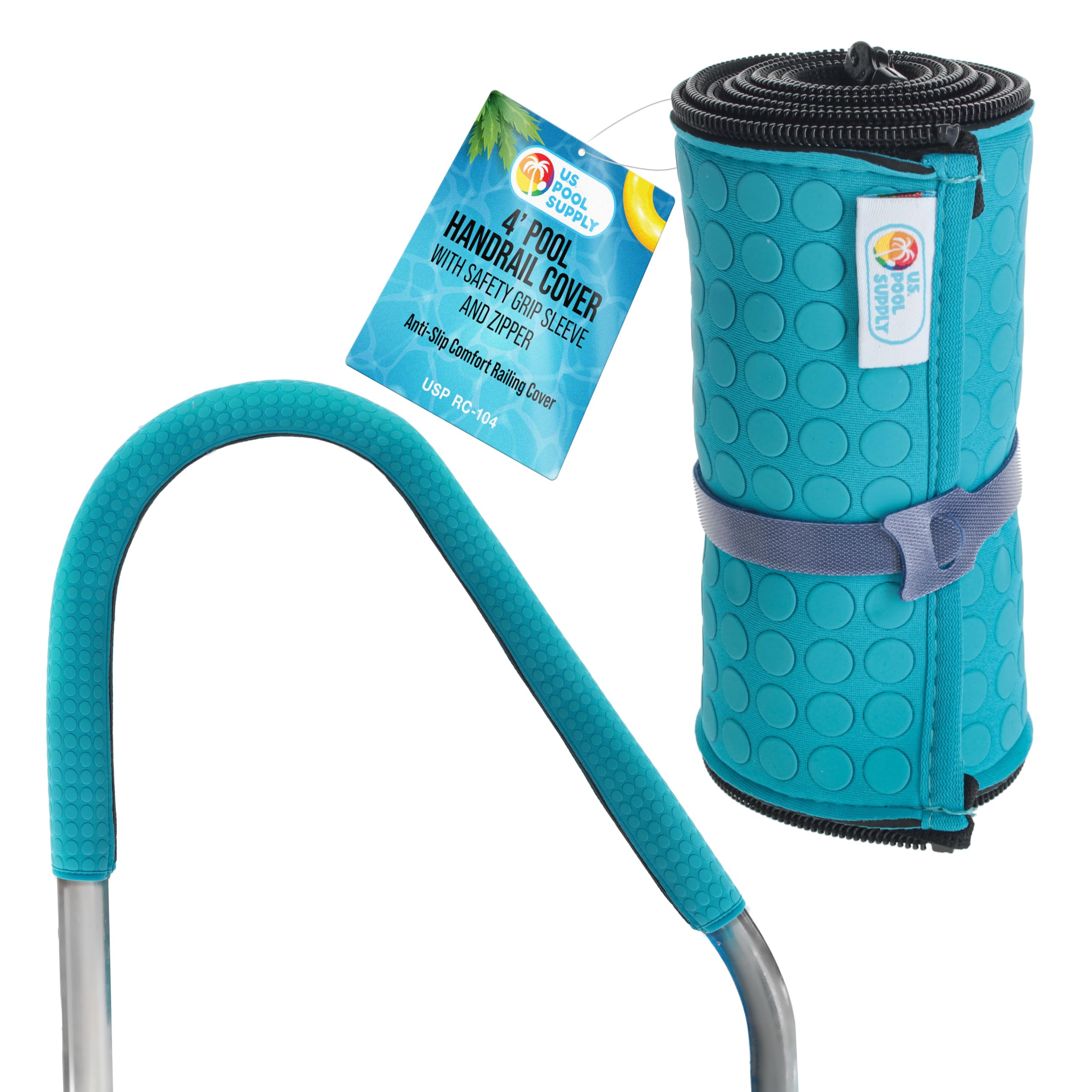 U.S. Pool Supply 4-Foot Pool Handrail Cover with Safety Grip Sleeve and Zipper - Teal Blue Neoprene Slip Resistant Hand Rail Grip - Anti-Slip Comfort Railing Cover, Reduces Risk of Slipping or Falling-image-2