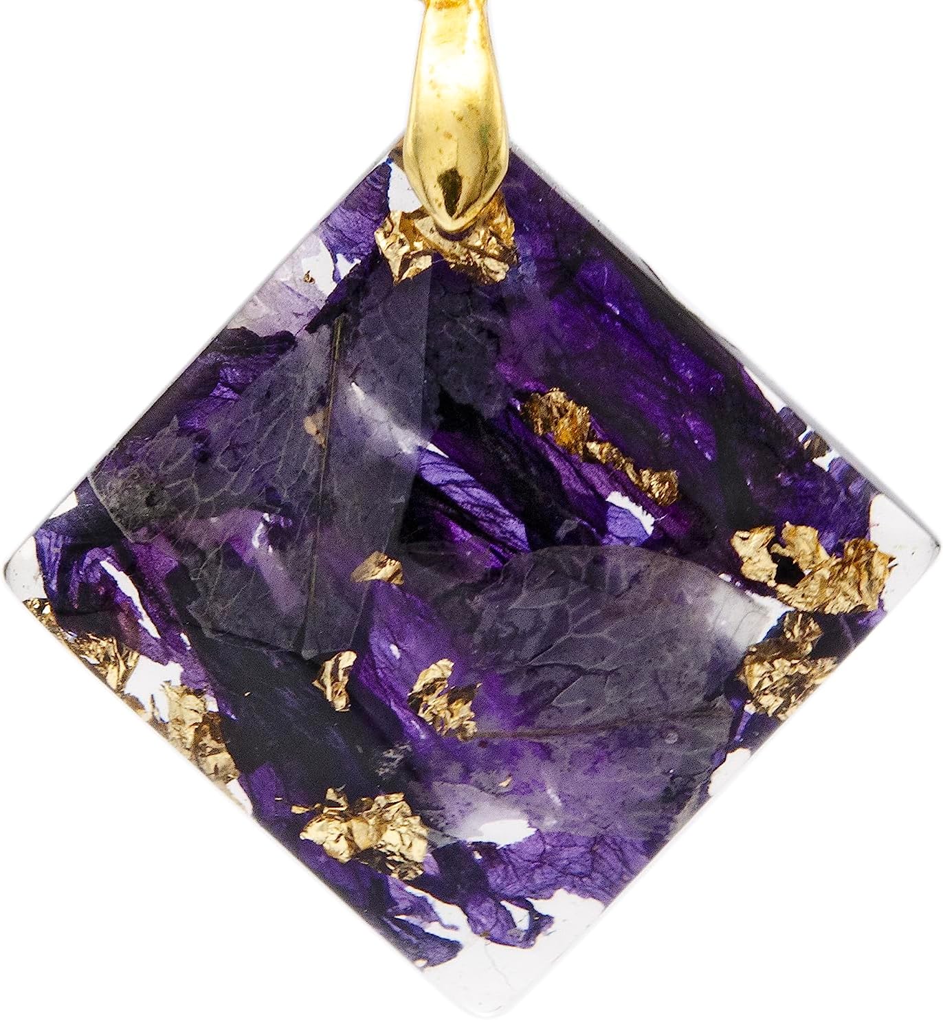 Nature Necklace with Black Orchid Petals and 24K Gold. Diamond Pendant Necklace. Delicate Necklace.