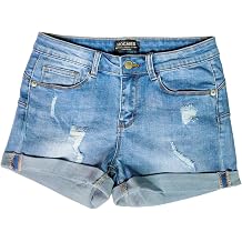 HOCAIES Womens Juniors Mid Rise Jean Shorts Folded Hem Denim Shorts for Women