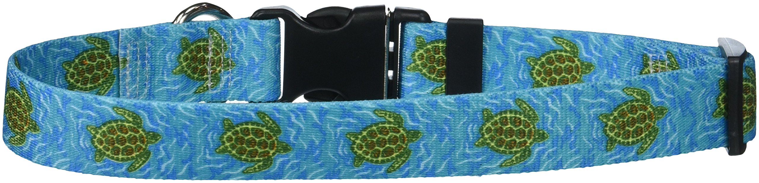 Yellow Dog Design Sea Turtles Dog Collar with Tag-A-Long ID Tag System-Medium-1" and fits Neck 14 to 20", (ST105)