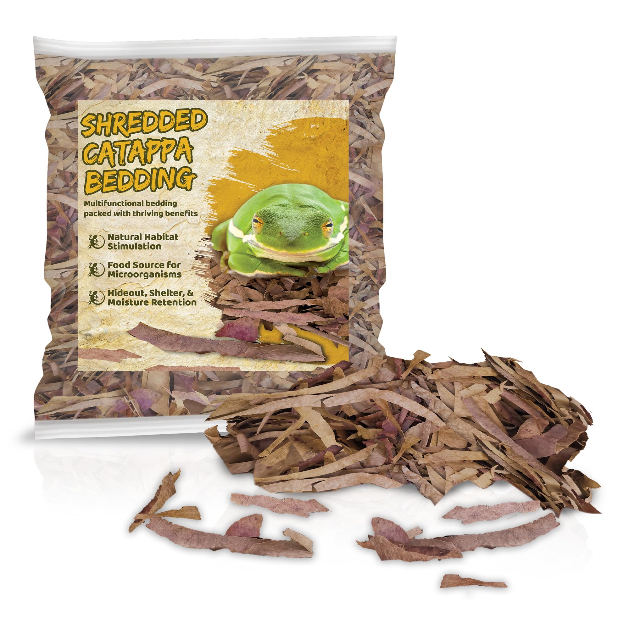 SunGrow Shredded Catappa Leaf Litter for Frogs, Increases Humidity, Ideal Hunting Ground for Fierce Frogs, Makes Terrarium Feel Like Home, Easy Maintenance, A Must for Dart Tadpoles, 1.8 oz