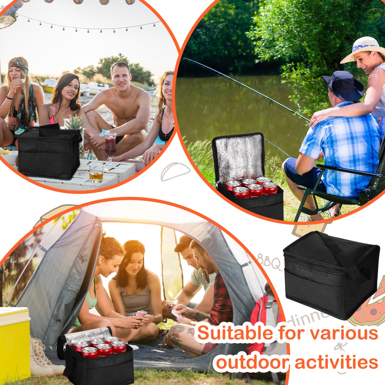 Mifoci 50 Pcs Lunch Bags Bulk Insulated Cooler Bags Reusable Cooler Tote Bags Leakproof Thermal Black Lunch Boxes Waterproof Lunch Bag Beverage Bag with Strap for Men Women Office Work Picnic Beach