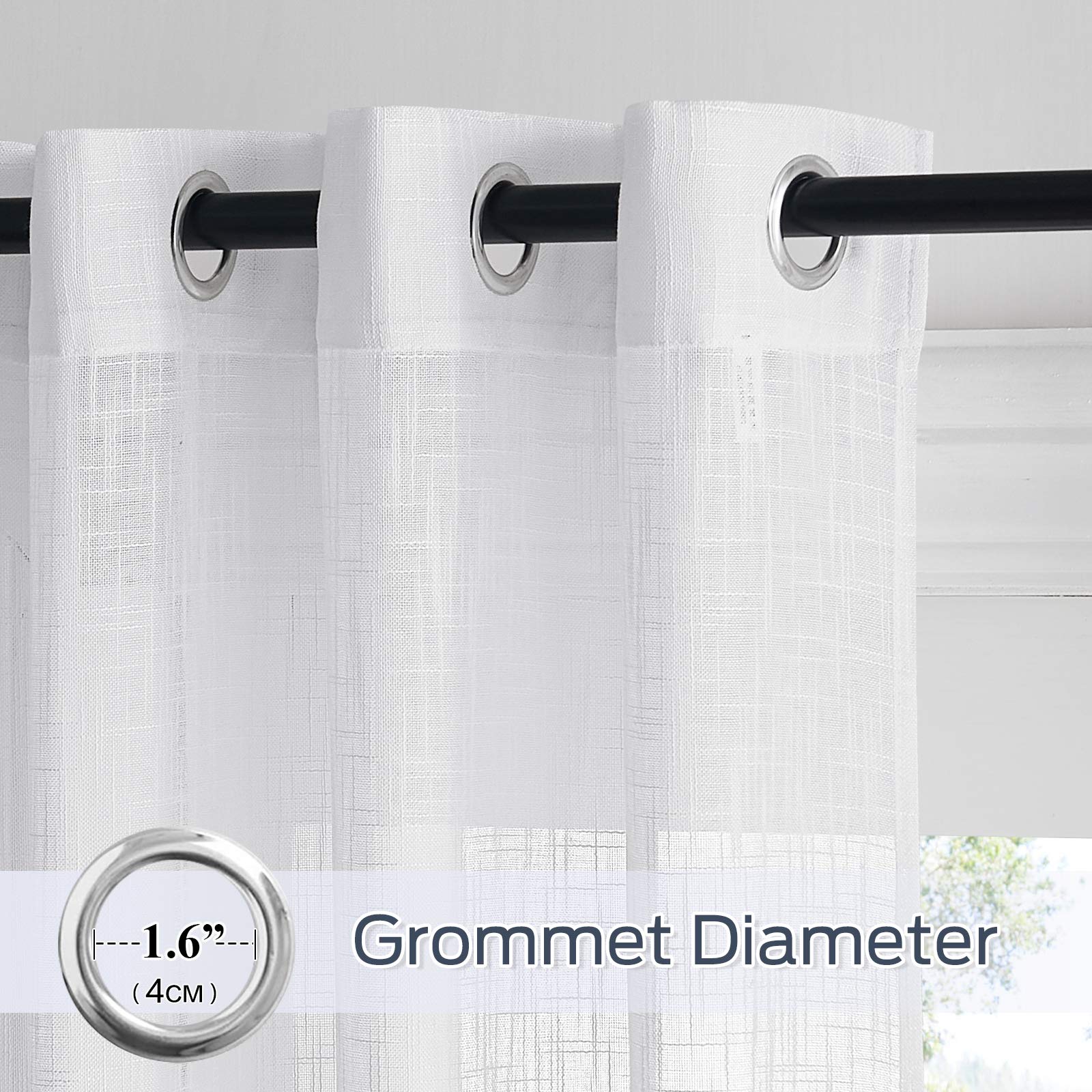 PONY DANCE Net Curtain with Eyelets, Linen Voile Curtains with Cross Pattern Light Home Decor Filtering Half Transparent - Image 2