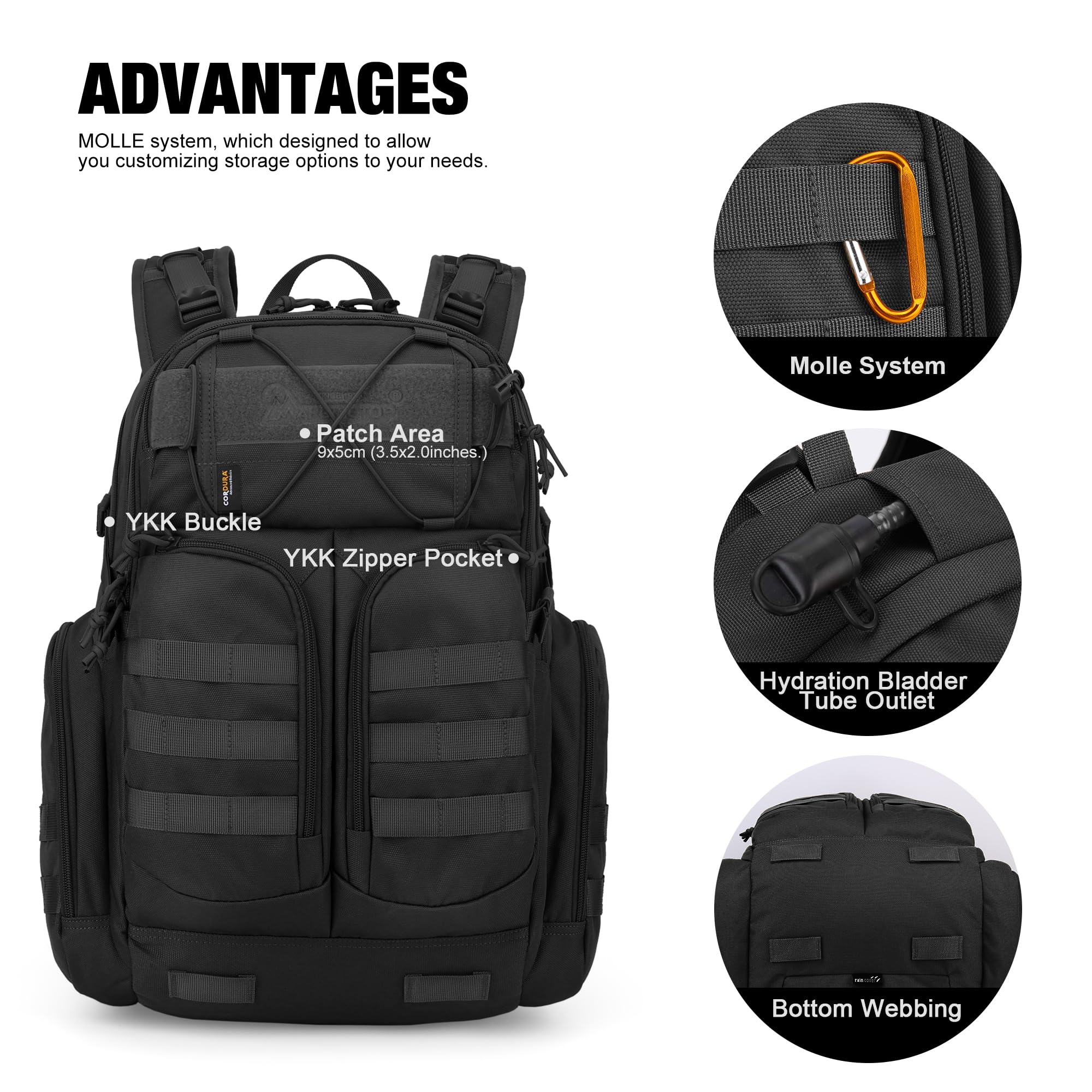 Mardingtop Sac à dos militaire Molle 40 l - Sac à dos de randonnée - Sac à dos tactique - Sac à dos en Cordura pour homme - Pour la randonnée, l'alpinisme, la survie