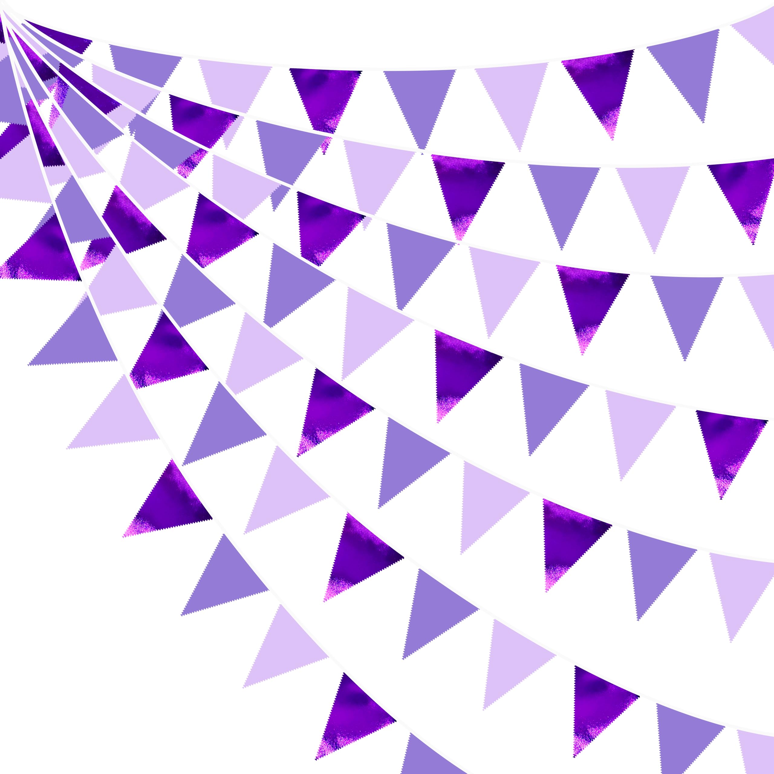 32Ft Ombre Purple Banner Triangle Flag Party Decorations Gradient Purple Metallic Fabric Pennant Bunting Streamer for Lavender Birthday Wedding Bridal Baby Shower Violet Graduation Engagement Party — image 1