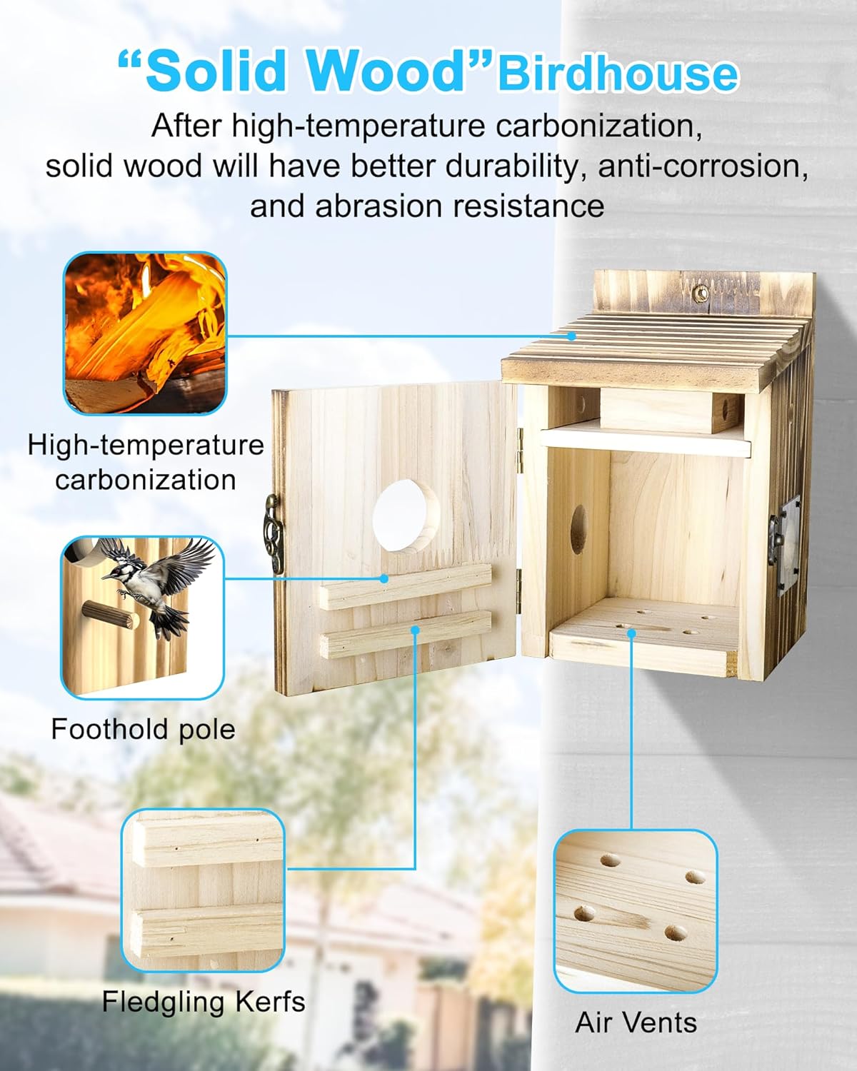 Smart Bird House with Camera for Small Birds Nesting, 2K HD Wi-Fi Bird Watching Cam for Birdhouse, Auto Detect&Notify, Night Vision, APP Control, Wooden Birdhouse with Camera Inside