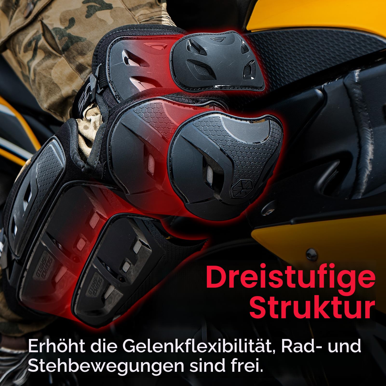 Scoyco Knieprotektoren Motorrad, CE-Schutzstufe 1 Knieschoner für Motocross E-Bike Skateboard TPU Schale Protektoren