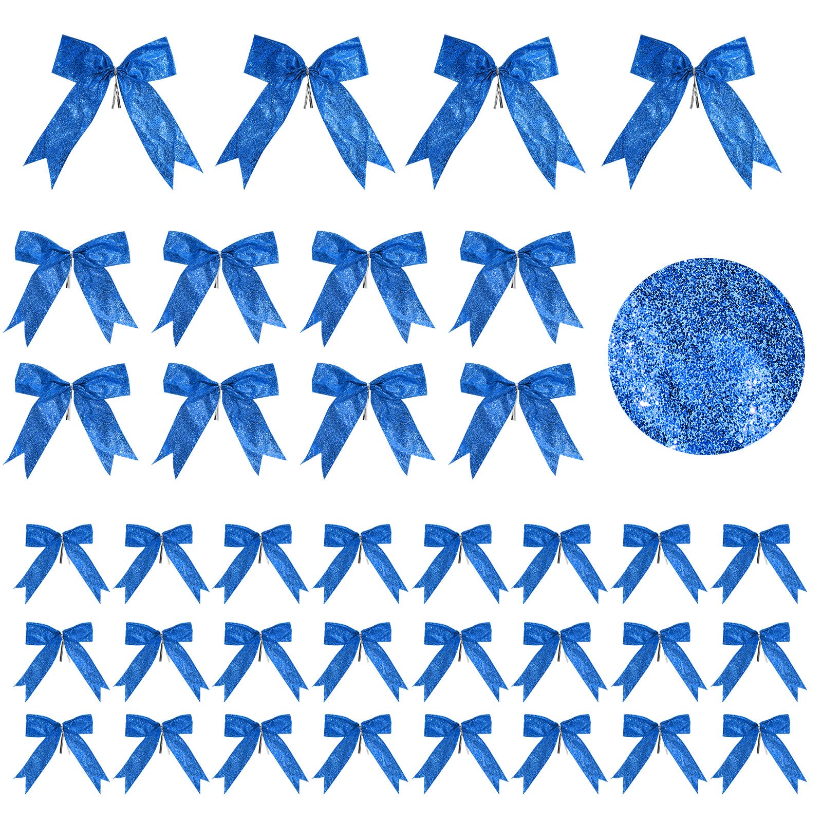 Waydress36 Pieces Bow Decor, Christmas Tree Bow Ornament, Glitter Ribbon Bowknot for Wreath Garland, Party Crafts Home Decoration, 3 Sizes 4.3 x 4.7 Inch, 5.1 x 5.5 Inch, 6.3 x 6.7 Inch (Royal Blue)