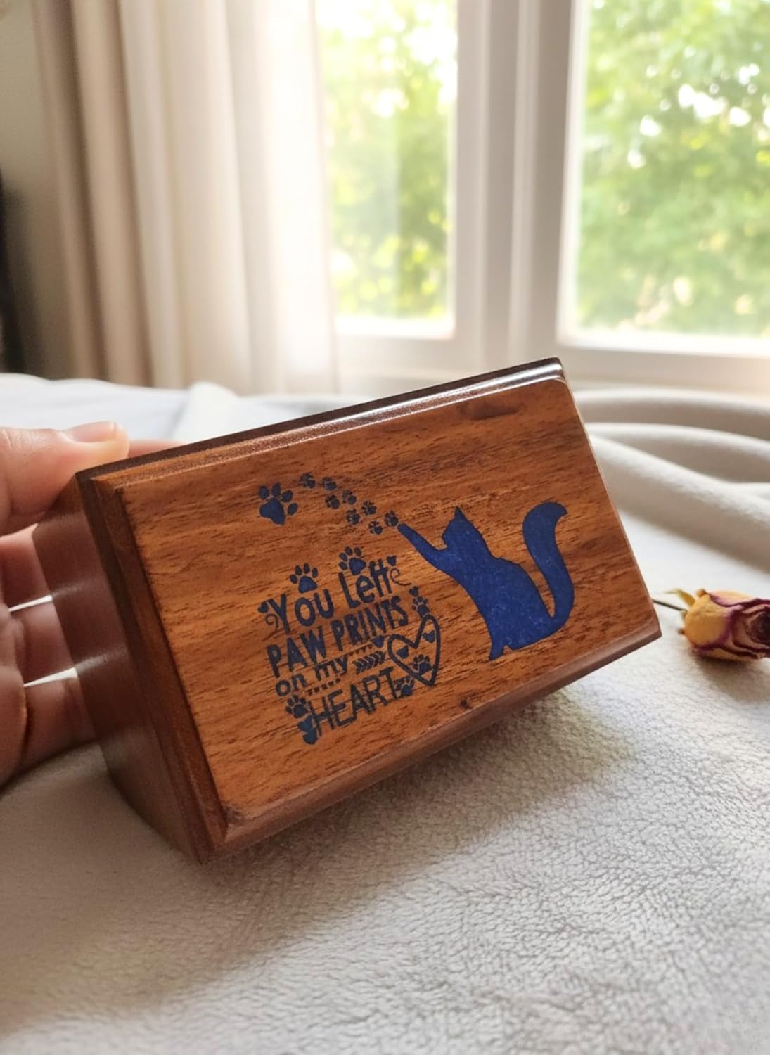 Wooden Urn Your Cat Paw on Your Heart Design Pet Urns for Cat Ashes-Decorative Wooden Pet Urns for Ashes Rosewood Cremation Urns for All Pets Urns for Cats-Wooden Box(Your Cats Paw On Your Heart