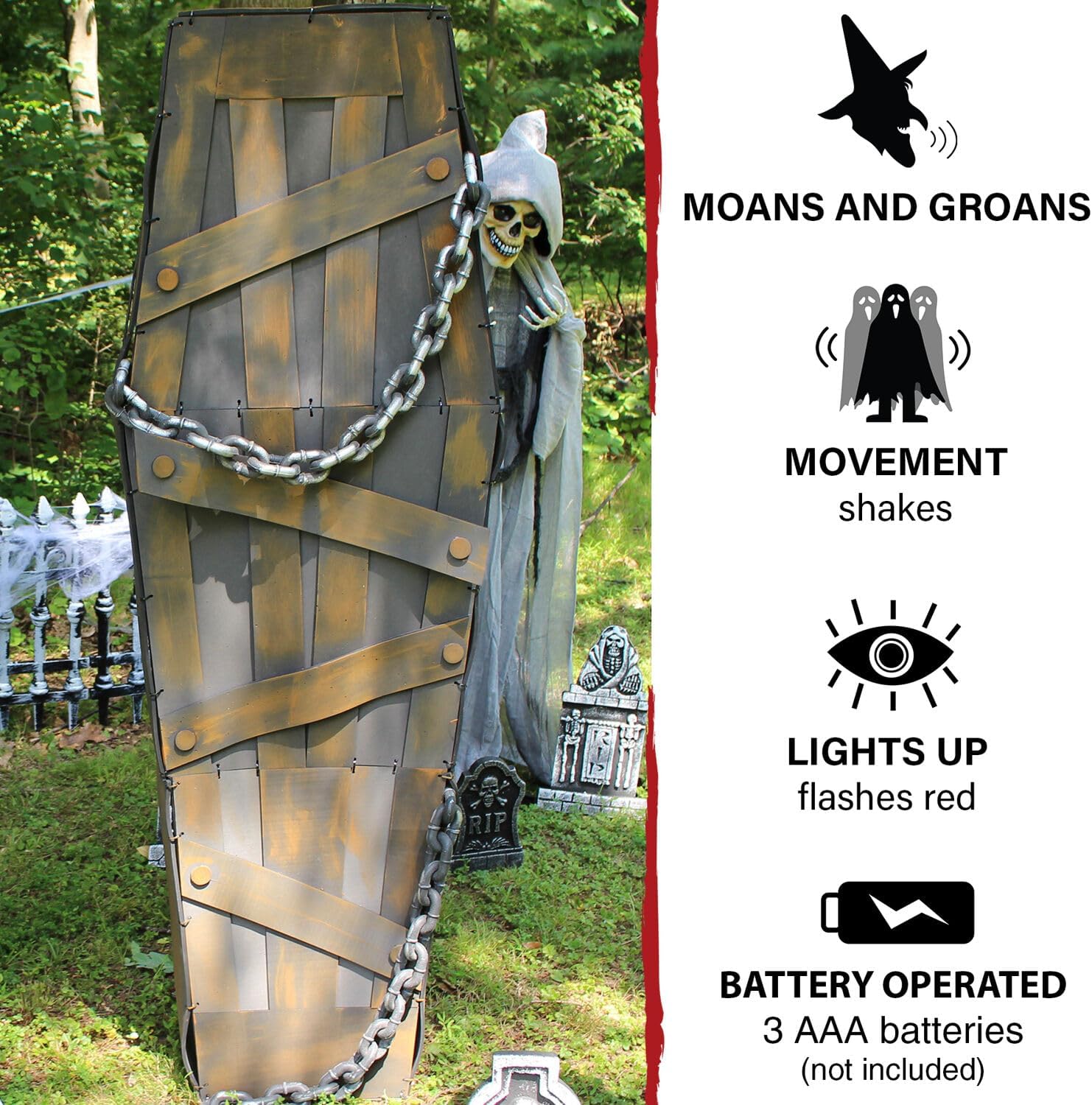 Haunted Hill Farm 5.25 ft. Shaking Coffin Animatronic features