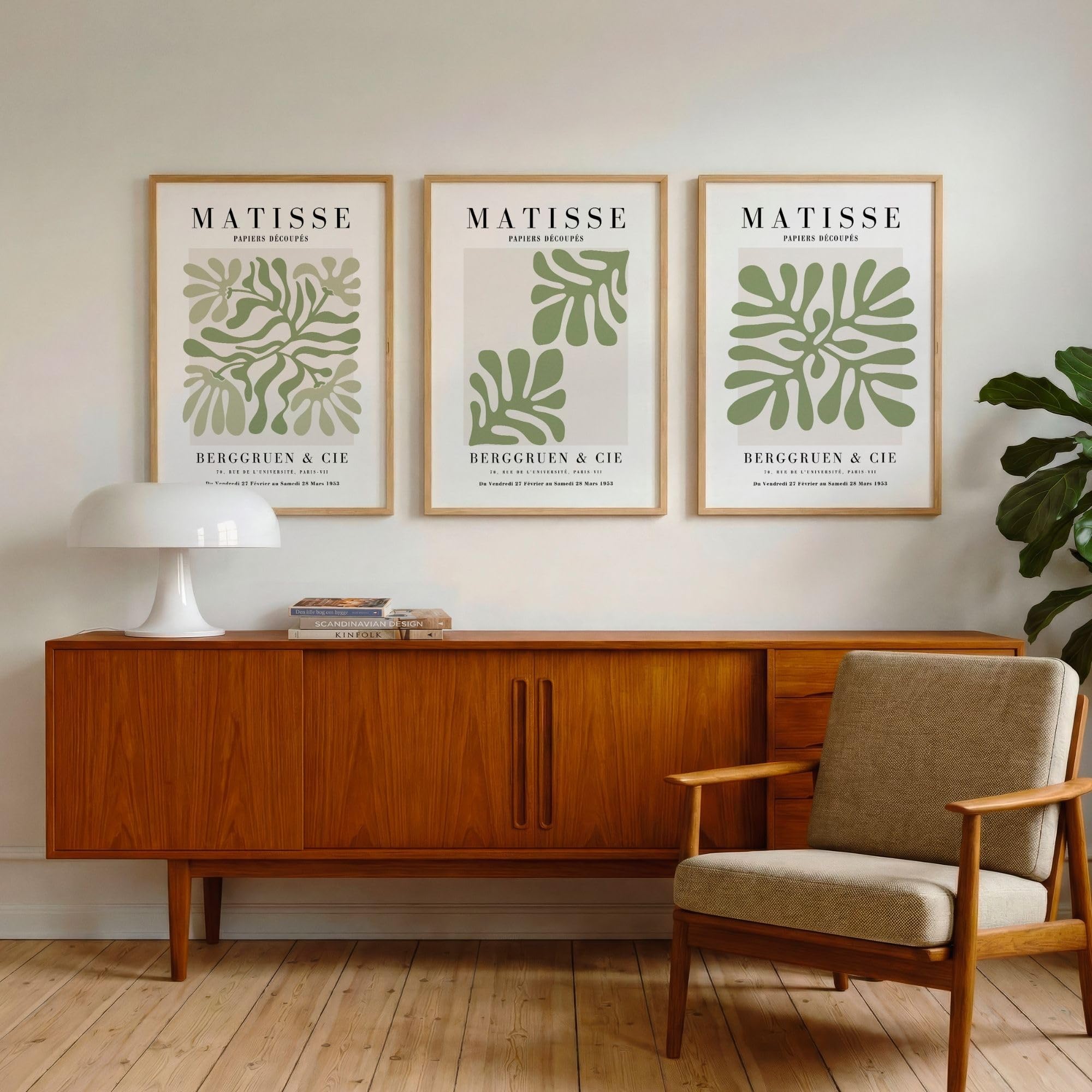 Lot de 3 affiches, vert et beige, style Matisse, sans cadre (30 x 40 cm)