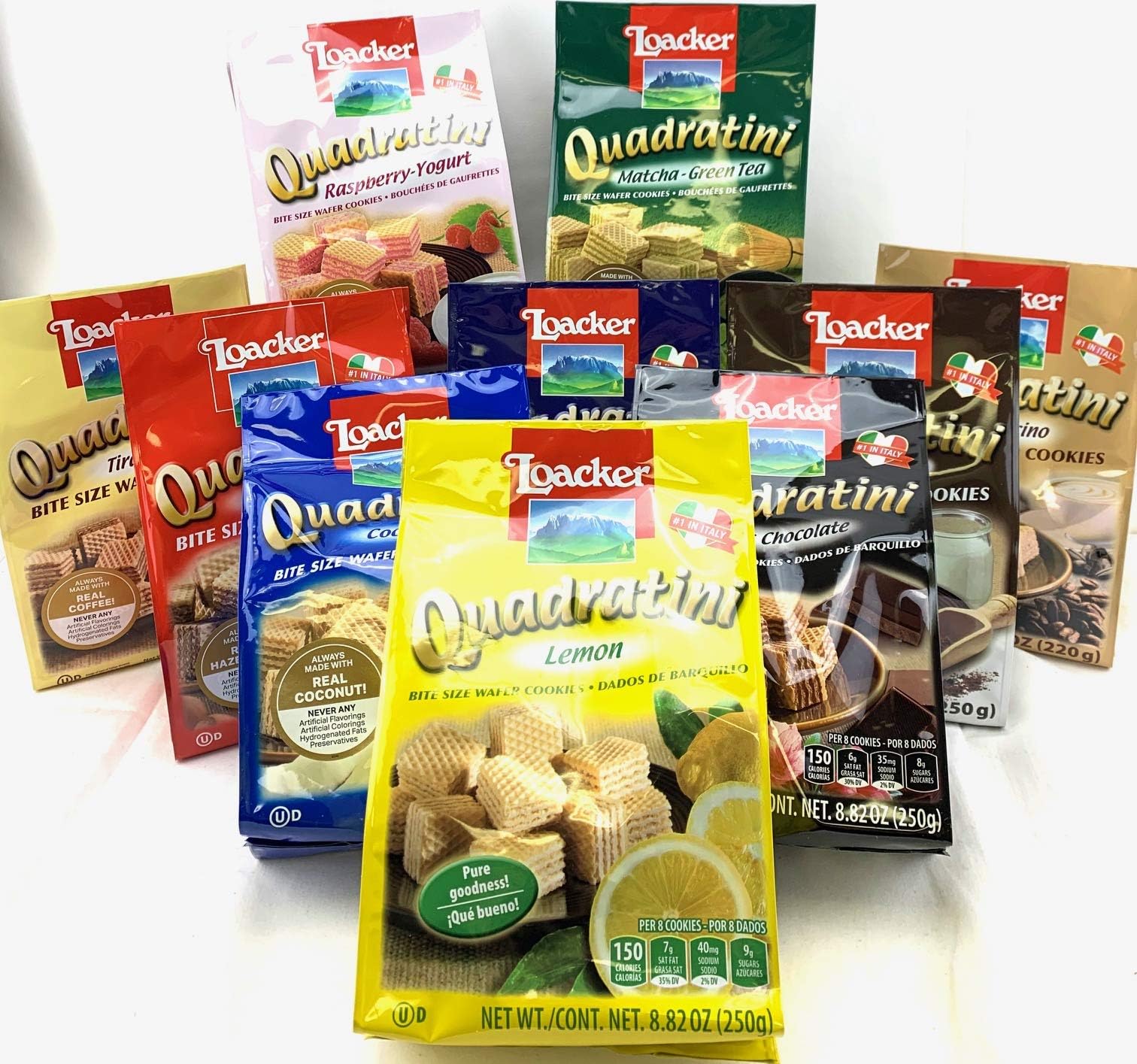 KC Commerce Loacker Quadratini Hazelnut Wafer Cookies, 8.82-Ounce Variety Pack (Pack of 10)