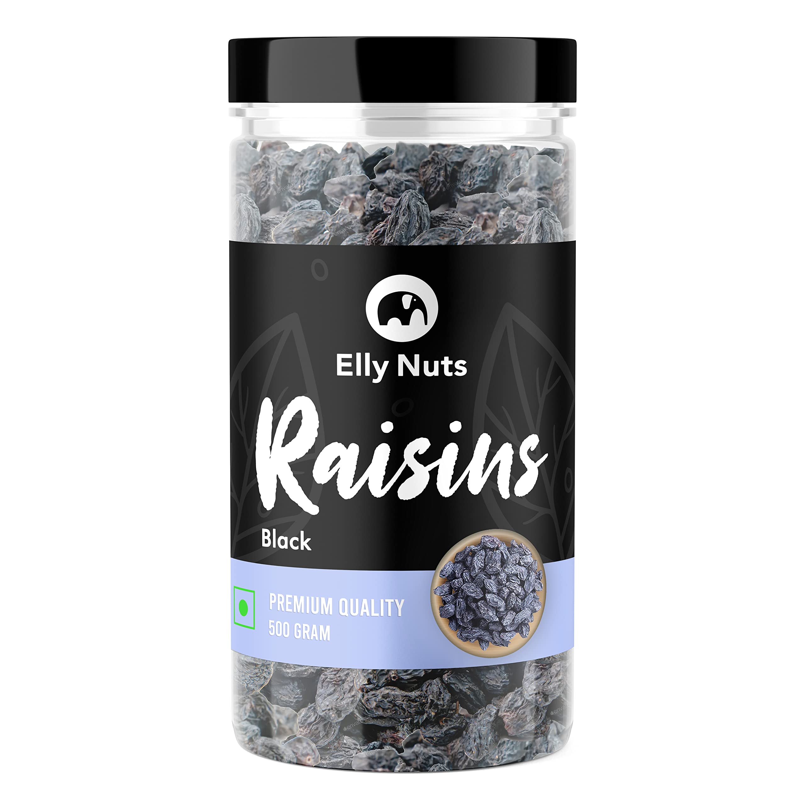 Elly Nuts Fresh and Healthy Dry Fruit Afghani Seedless Black Raisins, 500 gms | Kali Kismis 500g- | Dried Kishmish Without Seeds| [Jar Pack] - Diwali Gift Pack (B09NXBP5HS) Amazon Price History, Amazon Price Tracker