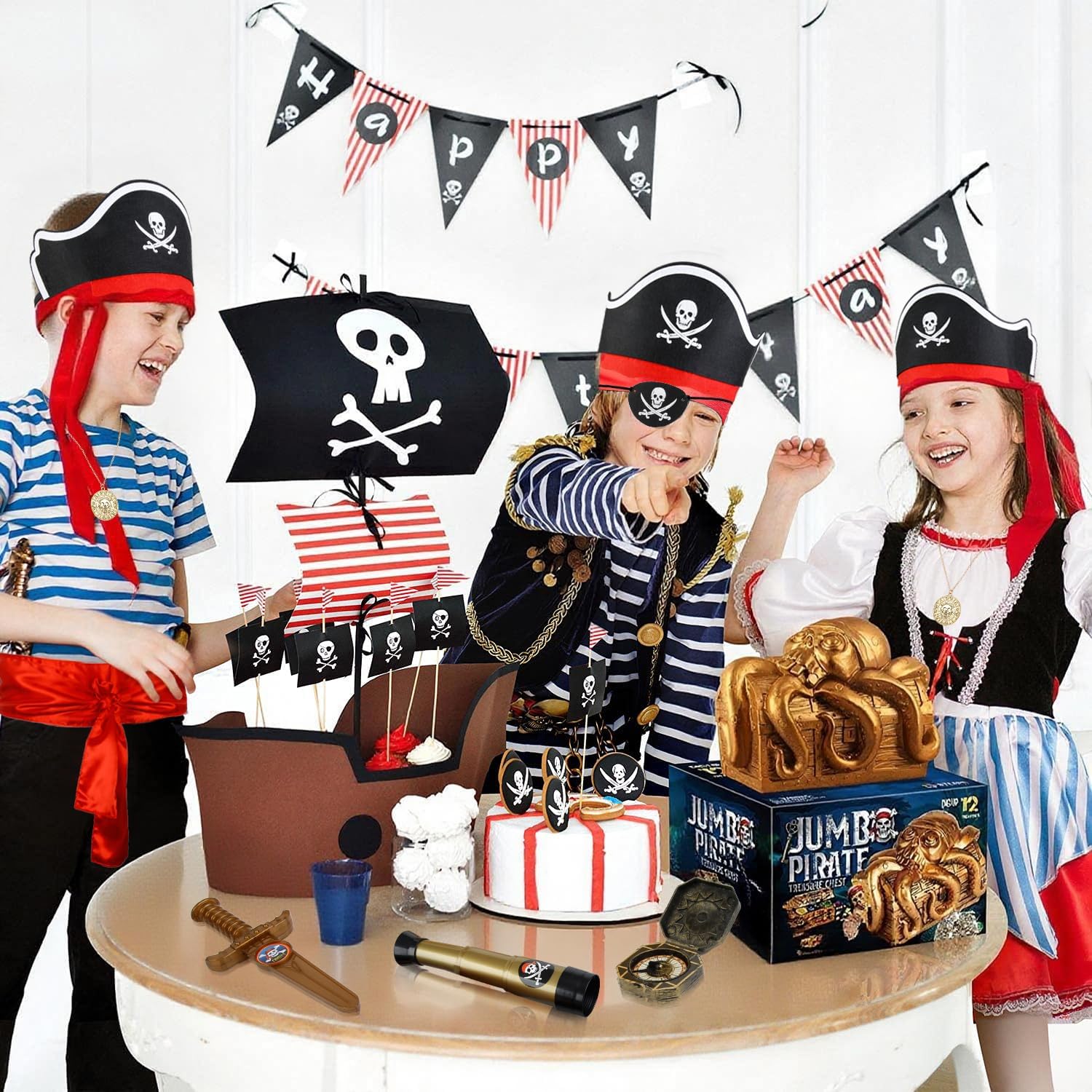 WOVOWOVO Pirate Accessories Set Captain Role Play for Men Pirate Costume Hat,Belt Halloween Accessories 8 Pcs