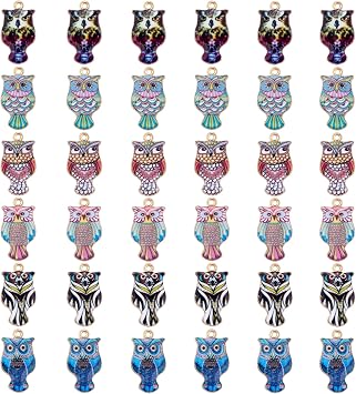 36 Pieces Owl Enamel Charm Pendant Metal Owl Charm Alloy Enamel Pendants for Jewelry Necklace Earring Making Crafts