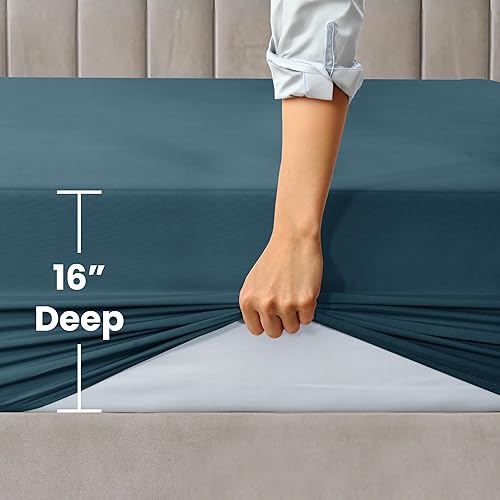 Miniatura 3 de LUX Décor Sábana bajera tamaño Queen  Sábanas de microfibra elástica de 360 grados fáciles de ajustar, bolsillo profundo de 16 pulgadas, resistente