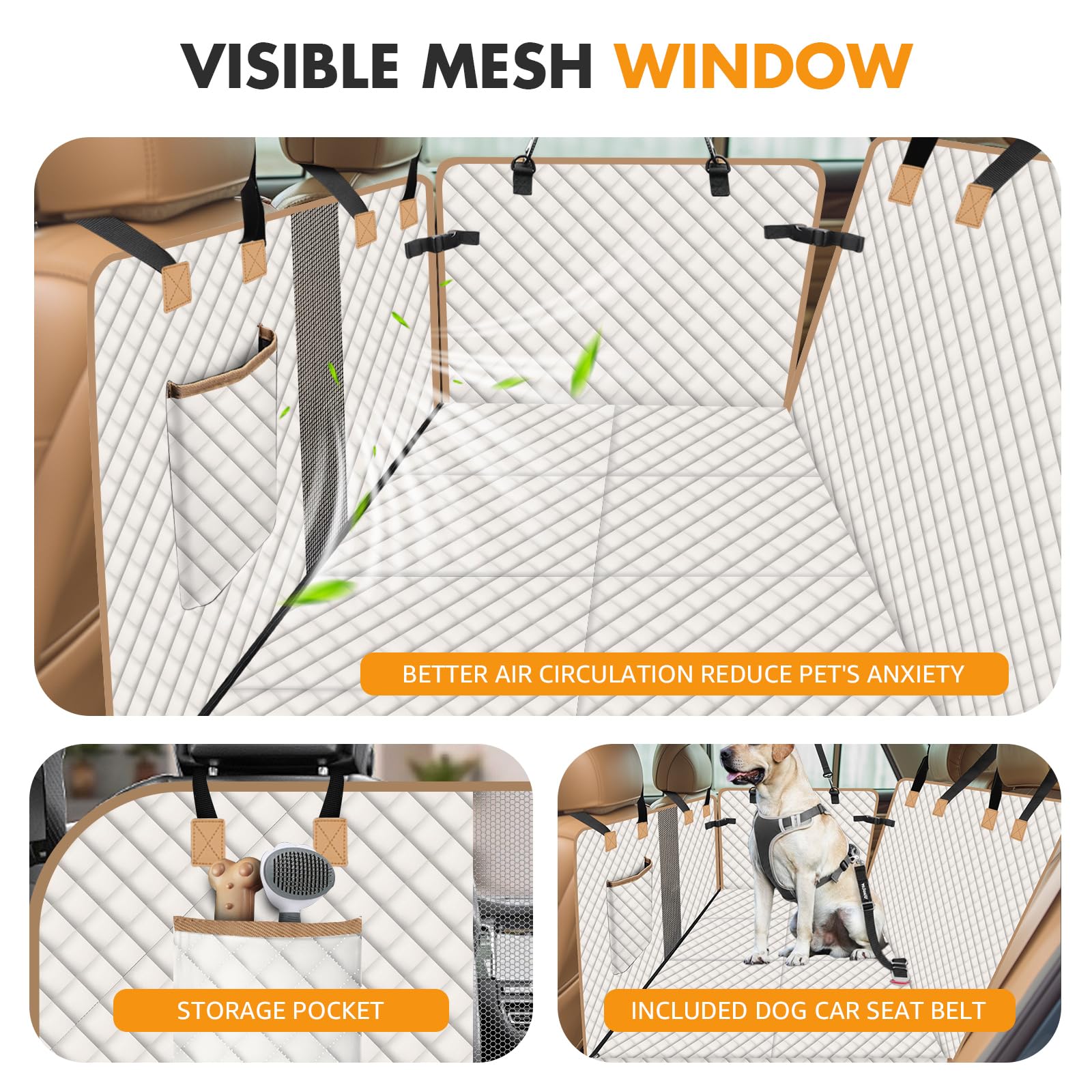 Lekespring Coprisedile Auto per Cani, Estensore per Sedile Posteriore per Cani con Fondo Rigido, Telo Auto per Cani Impermeabile Antigraffiato, Lettino Viaggio per Auto Camion SUV, Beige