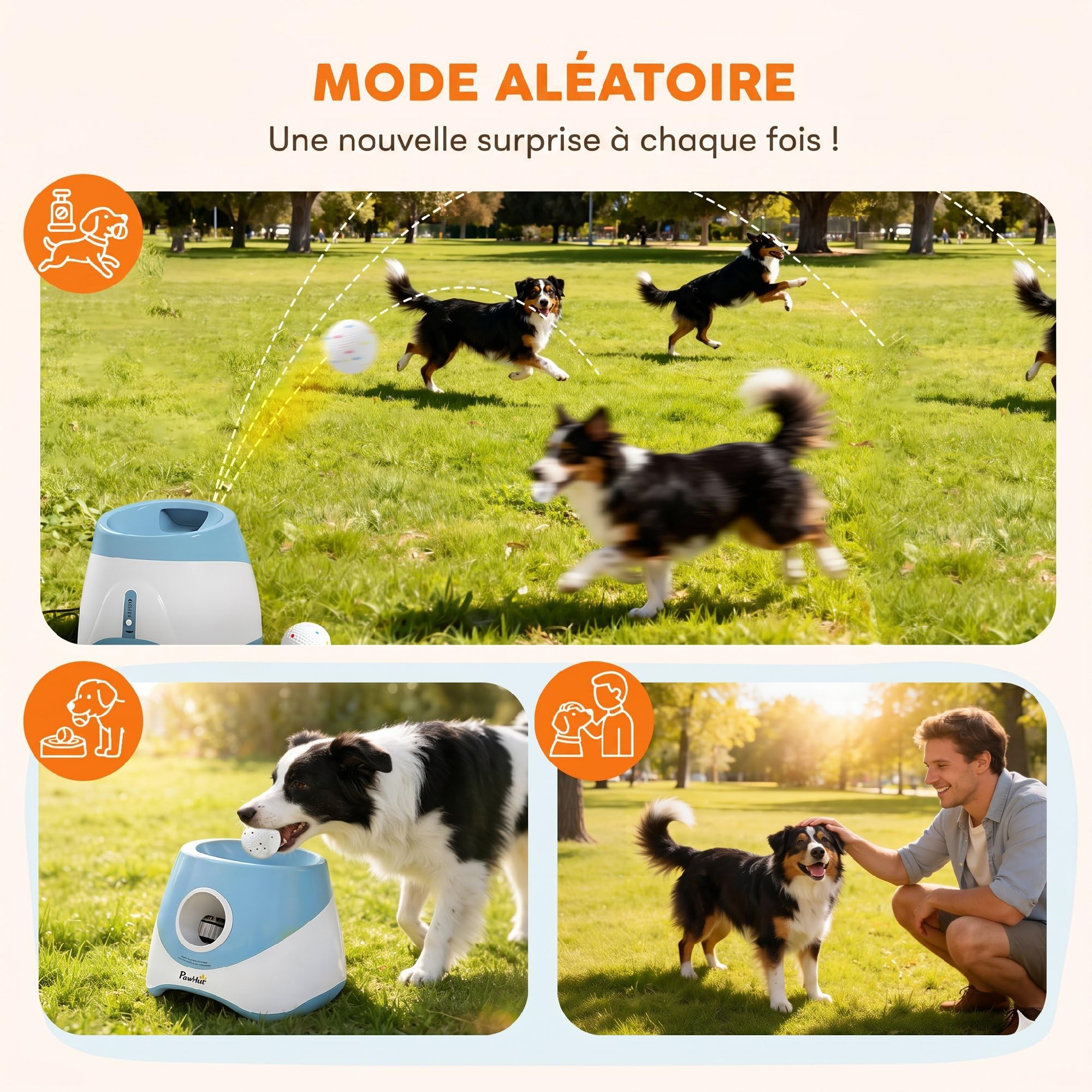 PawHut Lanceur Automatique de Balles pour Chiens Petits et Moyens avec 3 Balles en ETPU, 3 Distances (6m/10m/14m), Jouet d'Entraînement Intérieur Extérieur, Bleu