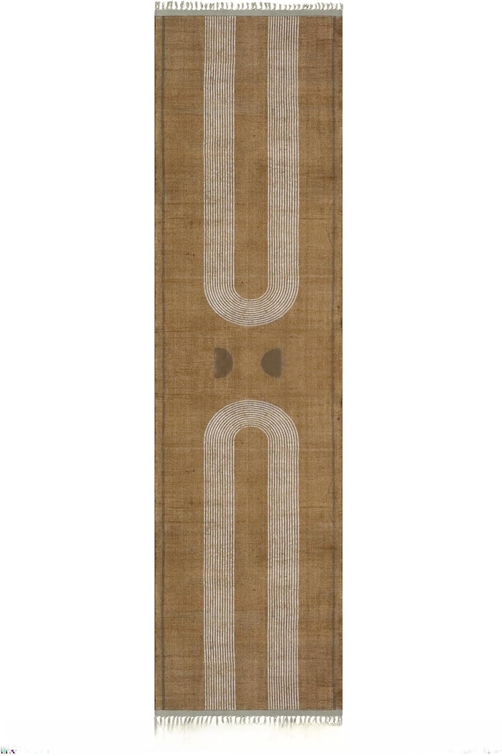 4x20 Kilim Runner Stone Washable Runner Hand Block Printed Cotton Carpet Thick 0.19" Hand Surface Wash Brown & White Flatweave Rug Indoor Outdoor Rugs for Hallway,Staircases,Corridor