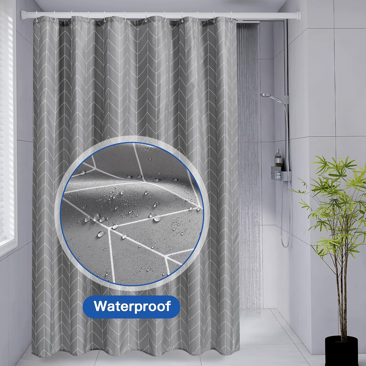 Gray Extra Wide Polyester Shower Curtains, Weighted Waterproof Shower Curtains, Washable Water Resistant Bathroom Curtain, Quick-Drying Fabric Bathroom Curtain, Arrowhead, 86.6"x78.7"