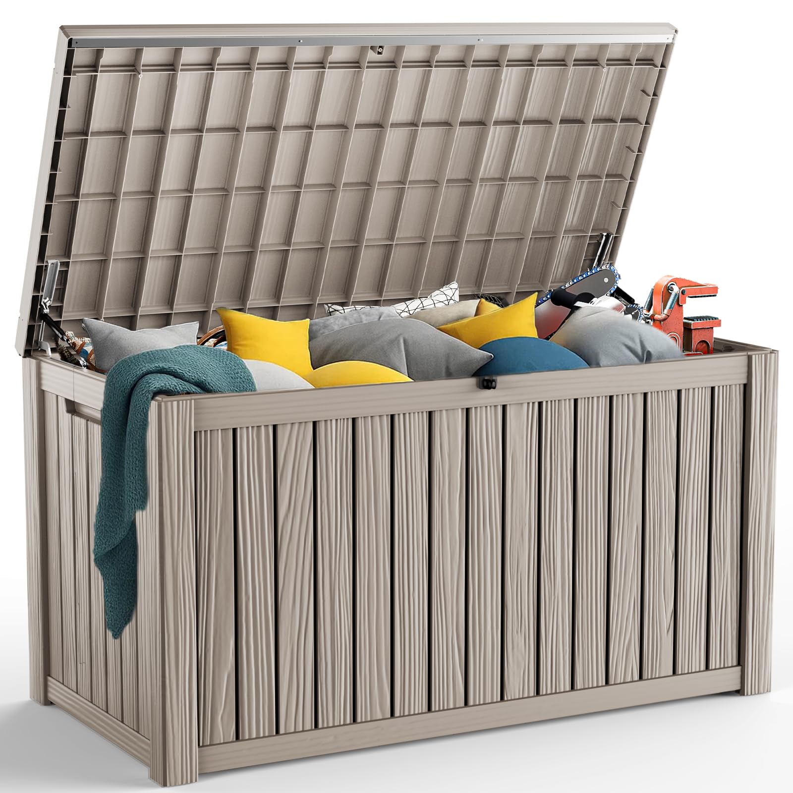 200 Gallon Resin Deck Box, Lockable Patio Outdoor Storage Box for Furniture, Garden Tools and Tools Storage, Waterproof Outside Storage Boxes - Grey