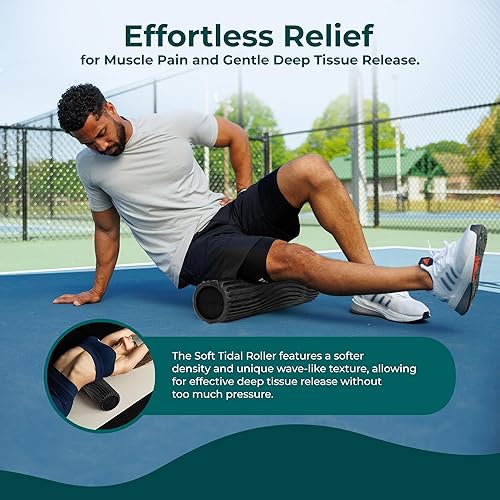 Miniatura 7 de Oceanfoam Soft Tidal Roller (negro y carbón jaspeado) - Rodillo de espuma de baja densidad para terapia física, dolor de espalda, ejercicio y