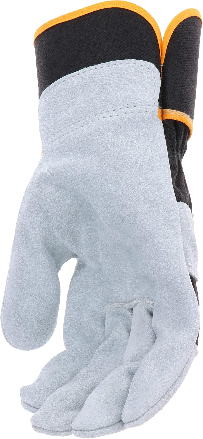 Cat® CAT013201L Standard Split Leather Palm Gloves – Gray, Large, Gunn-Cut, Jersey Lined Gloves with Rubberized Safety Cuffs