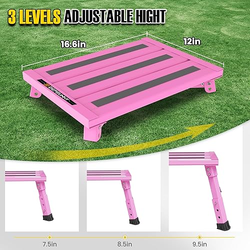 Miniatura 2 de DEPSUNNY Taburete ajustable para caravana, escalones de aluminio ligero, patas plegables, amplia superficie antideslizante, soporta hasta 1,000