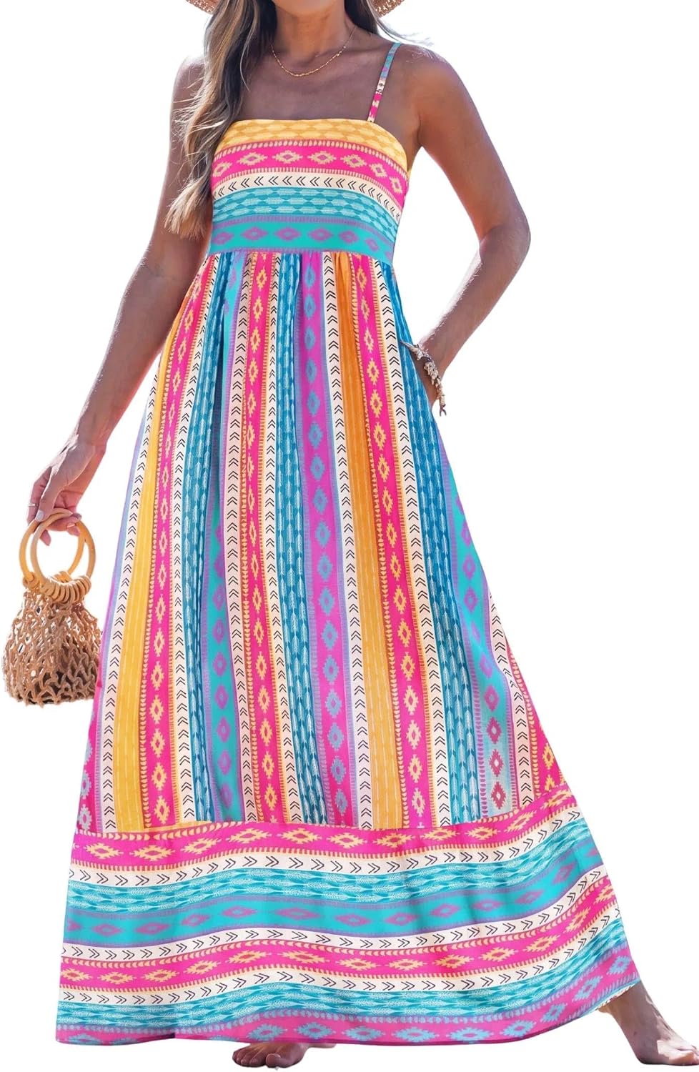 Summer maxi dress for women boho style casual sleeveless