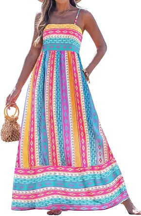 Women Summer Maxi Dress 2026 Spaghetti Strap Long Beach Dress Boho A-Line Flowy Casual Sleeveless Sun Dress