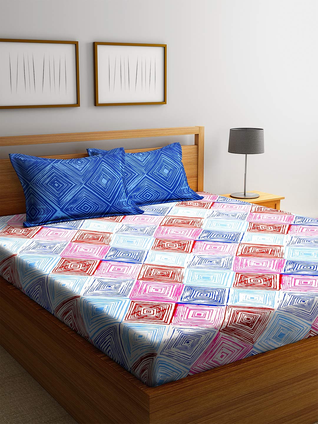 Bombay Dyeing Breeze Cotton Double Bed Sheet with 2 Pillow Cover (Blue