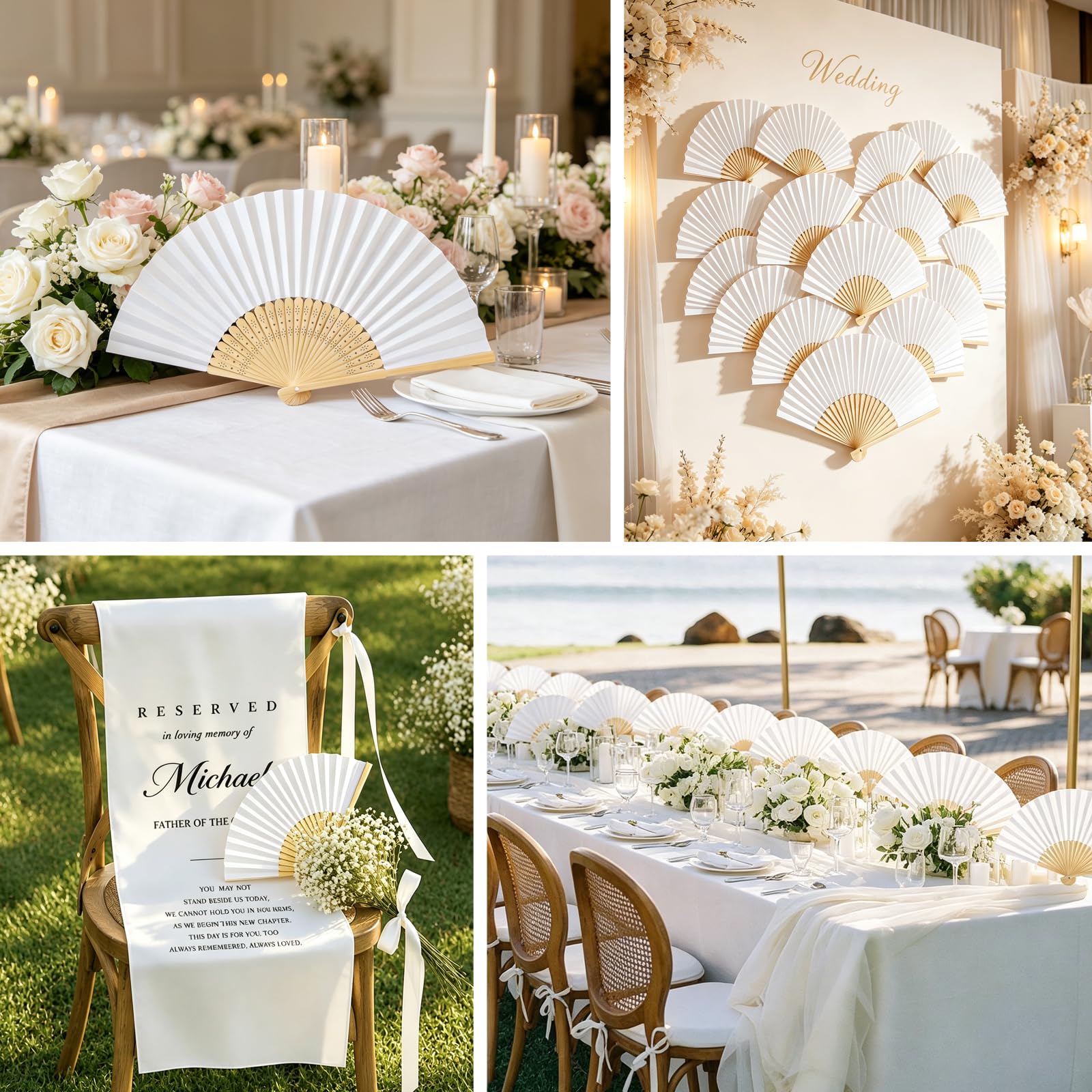 40 Stück Fächer Hochzeit Handfächer Hochzeitsdeko Fächer Weiß Handfächer Papierfächer Hochzeit Deko Faltfächer Fecher Damen Hochzeit Gäste für Sommer Party, Fotografie, Wand Dekoration