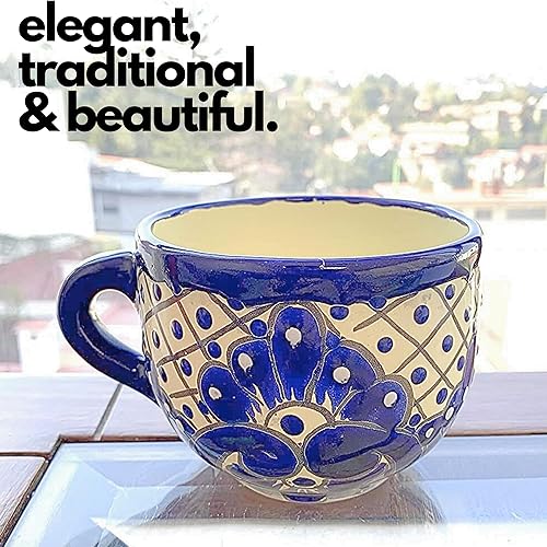 Miniatura 2 de Taza Ancha Azul Blanco - Taza Ancha Azul Blanco - Taza ancha de café de cerámica mexicana pintada a mano, taza de té para la oficina y el hogar,