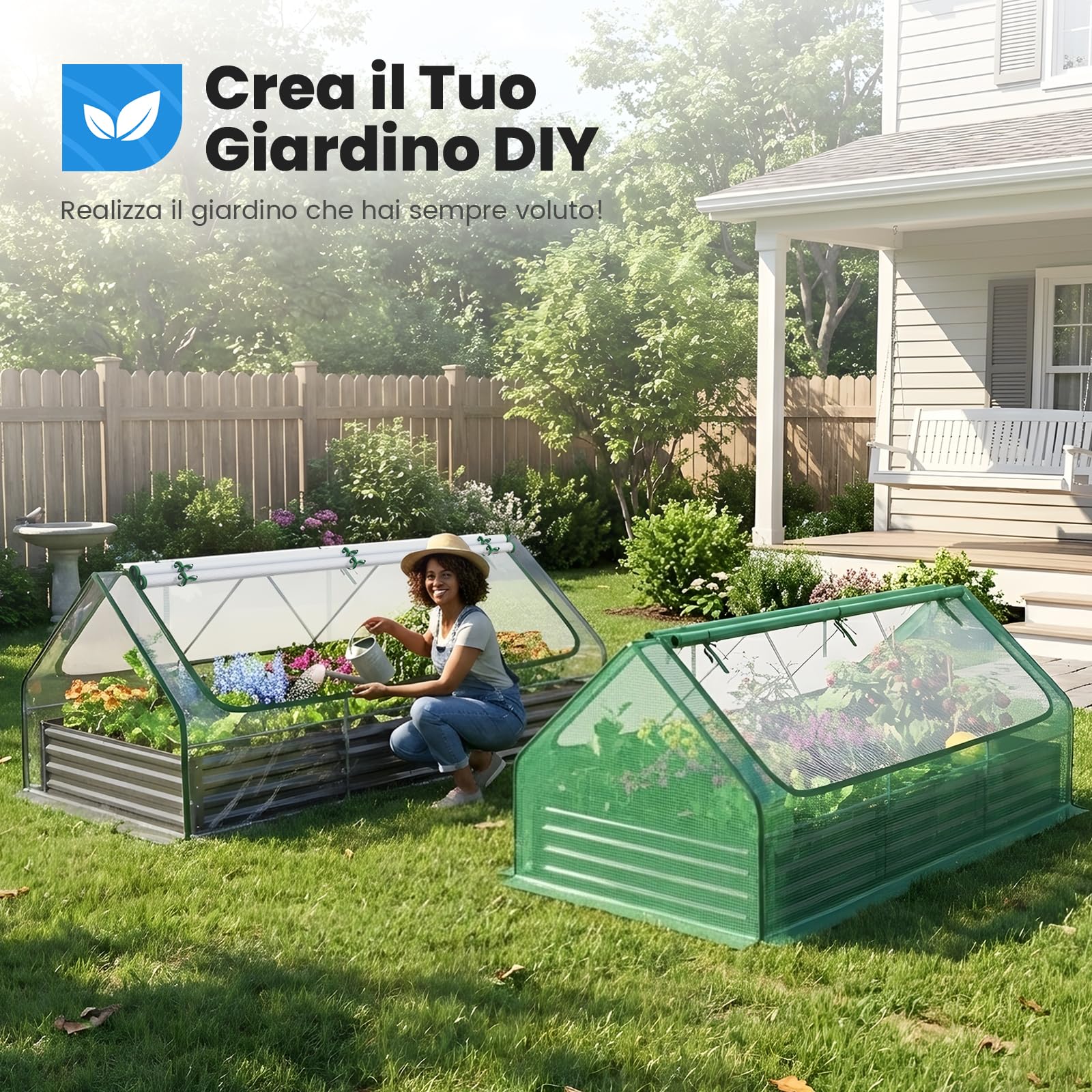 Quictent Orto RiAlzato in Metallo Galvanizzato con Copertura di Mini Serra, Fioriera 3 in 1 Grande per Giardini, Patios e Terrazze, 240x120x30cm