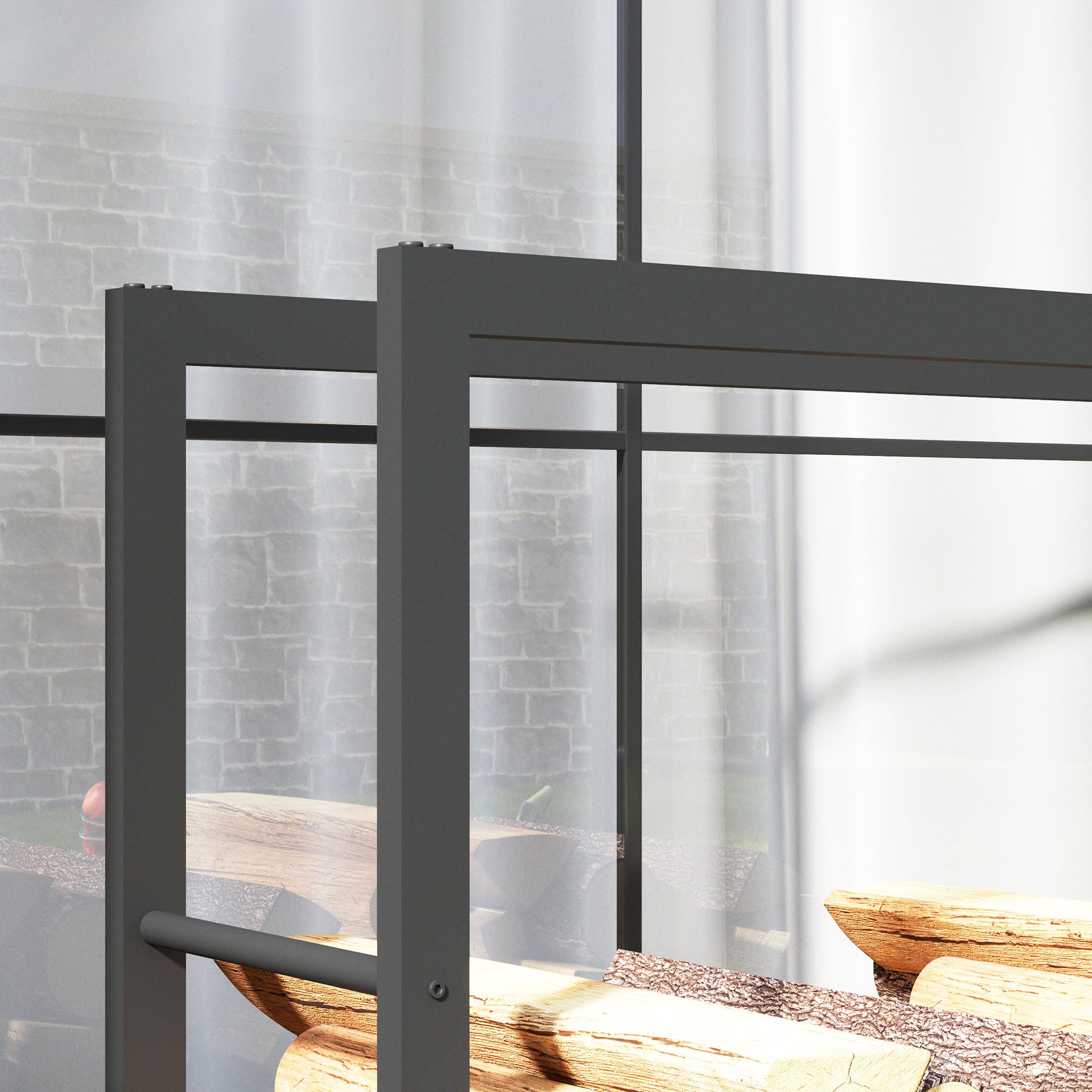 Outsunny Scaffale Portalegna da Esterno e Interno con Ruote, Legnaia in Metallo Rinforzato, 0.43m³, 120x32x151cm, Nero