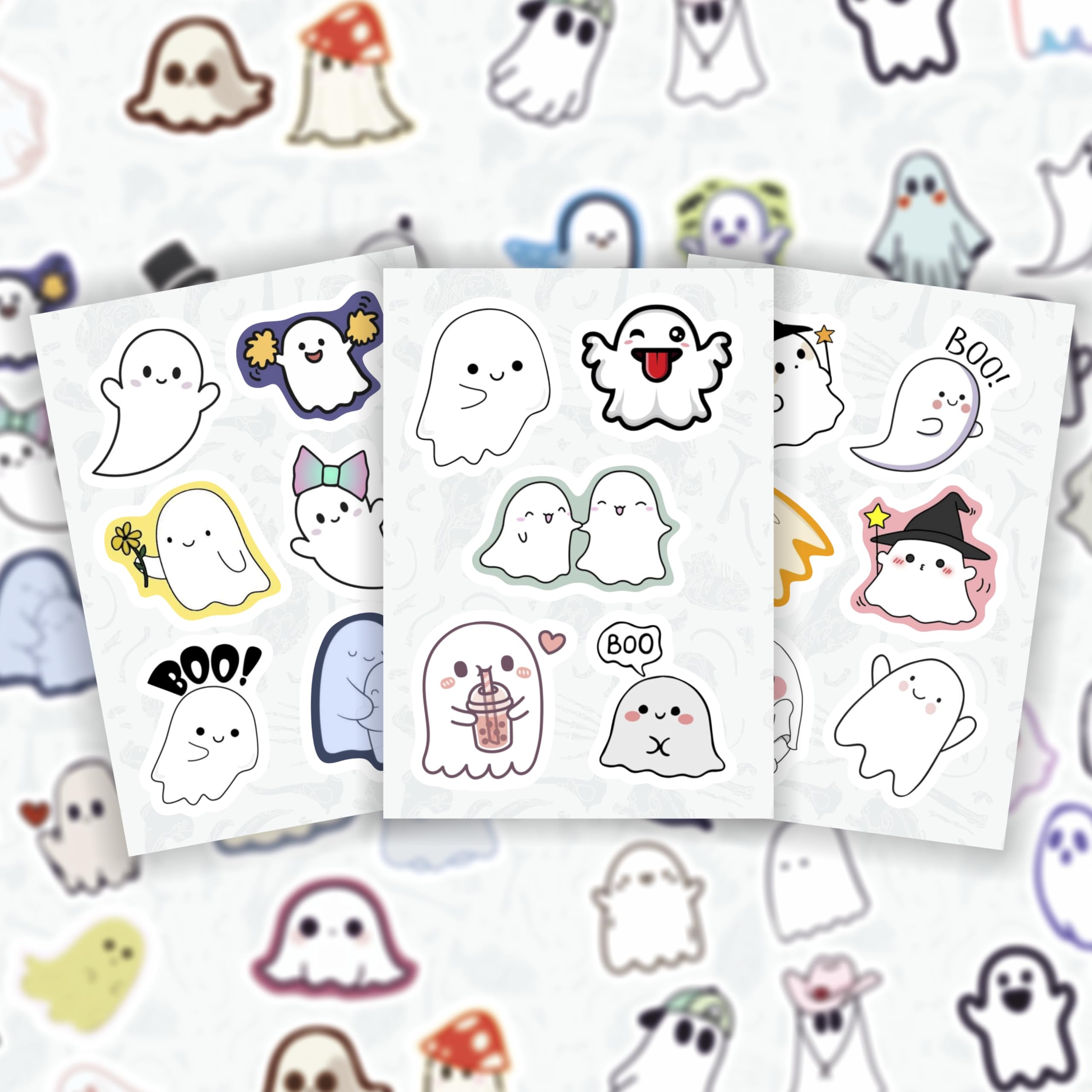 BulbaCraft 100 adesivi fantasma per bottiglia d'acqua e computer portatile, bomboniere e decorazioni fantasma, decalcomanie in vinile impermeabili, adesivi divertenti per Halloween e regali per donne