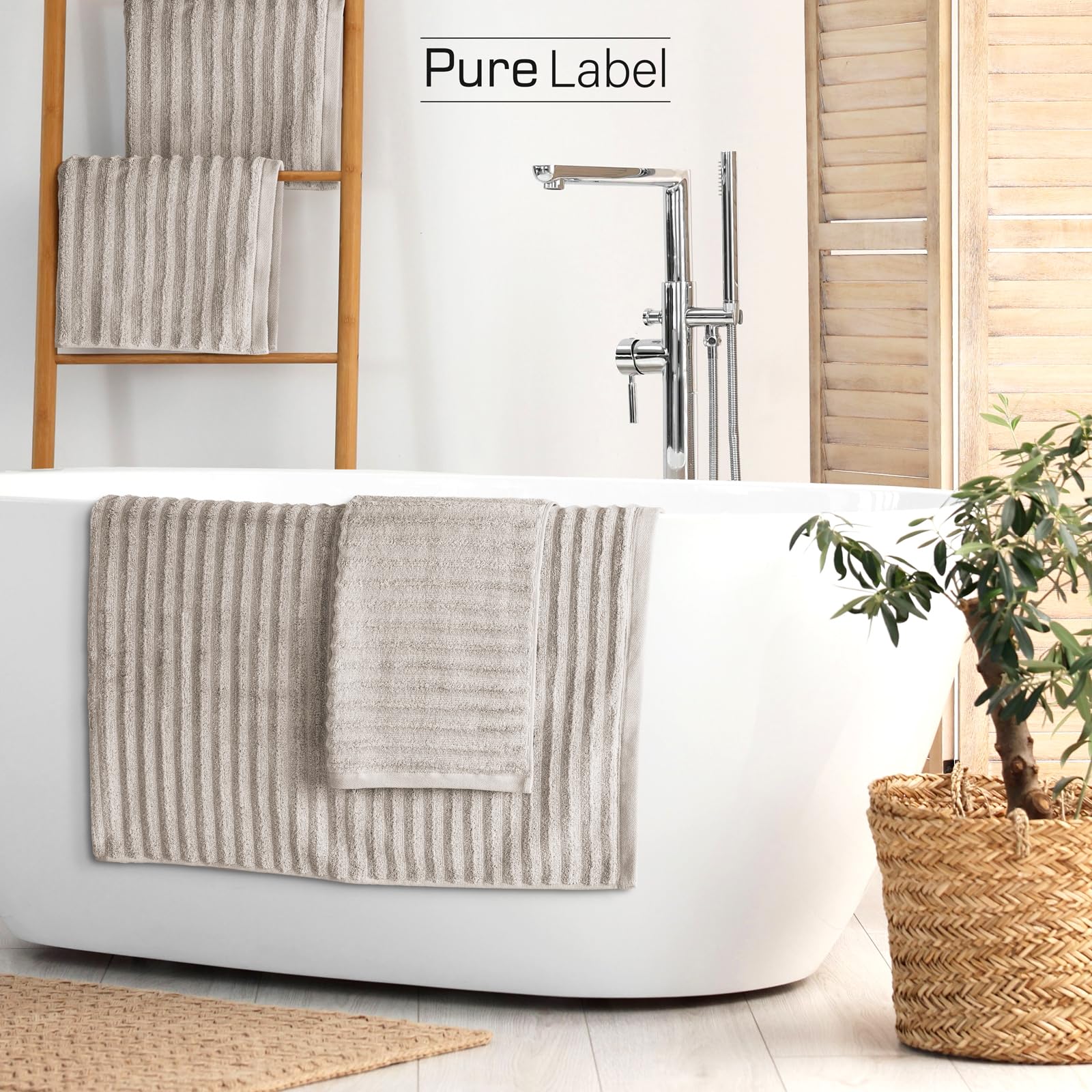 Pure Label 10-TLG. Handtücher Set aus 100% Baumwolle, saugstark, weich - 2X Badetuch 70x140cm 4X Handtuch 50x100cm 4X Gästetuch 30x50cm, Taupe
