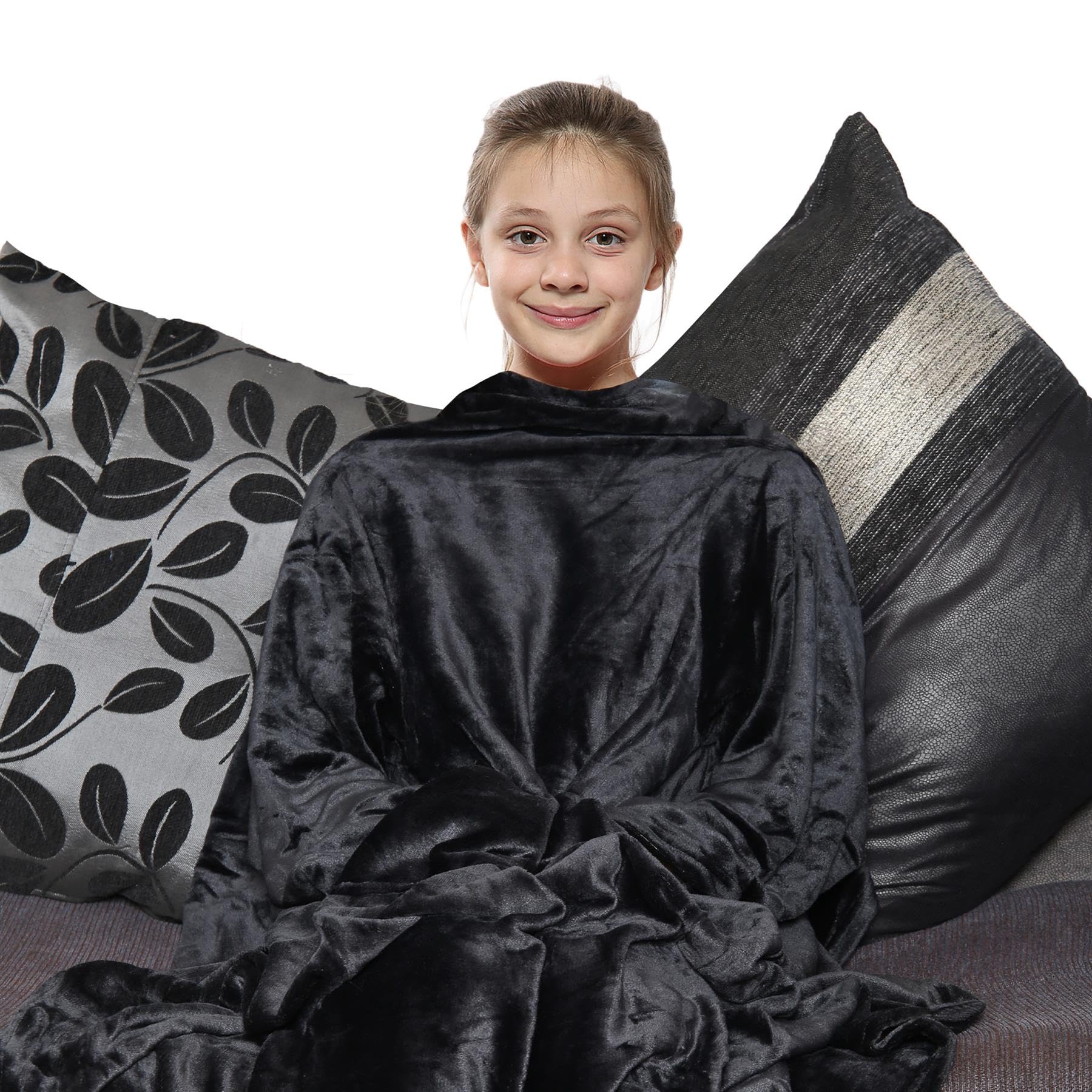 A2zkids Girls Wearable Super Soft Snuggle Blanket Black